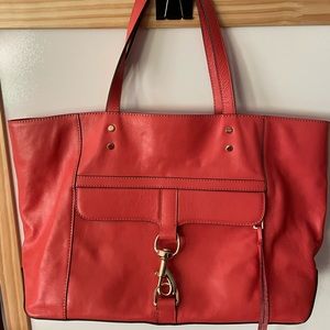 Rebecca Minkoff Deep Coral Bowery Tote with gold lobster clasp